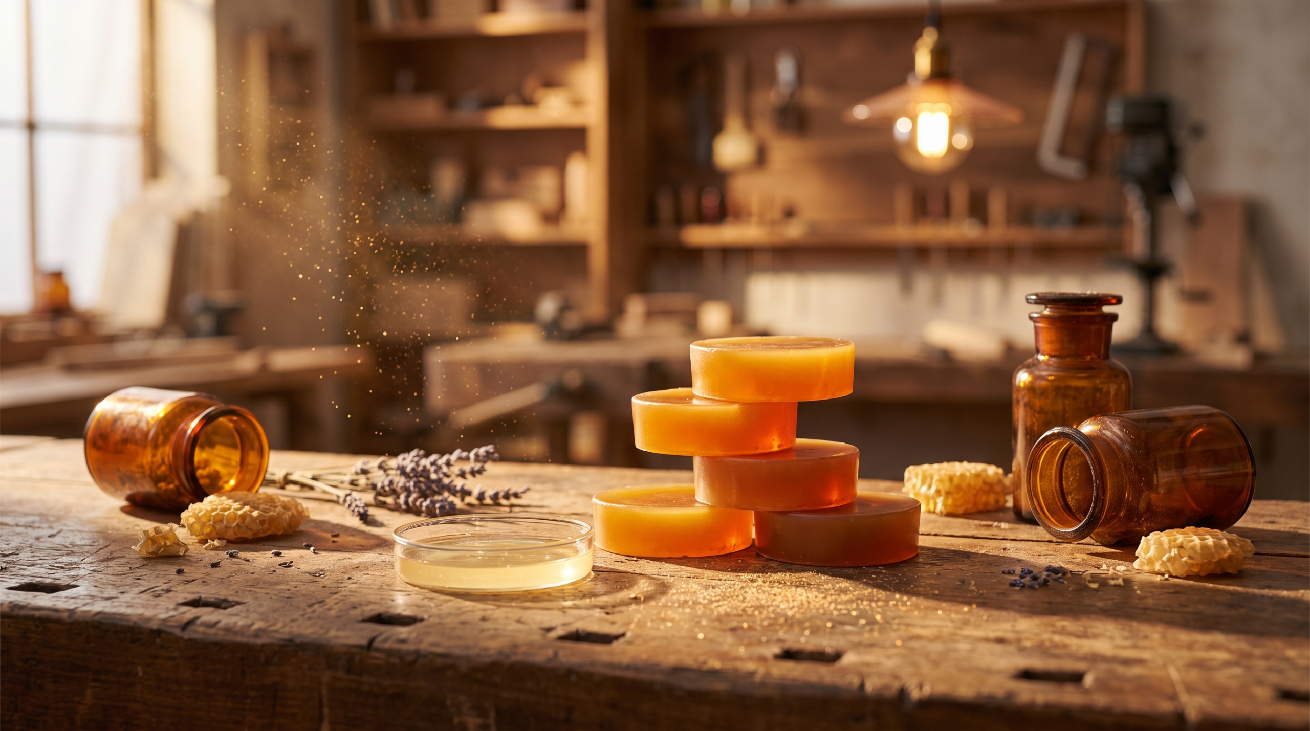 Ceramide lipid layers macro detail, warm amber apothecary glass, skin barrier structure visual